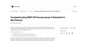 Elementor official troubleshooting page screenshot listing REST API access issue causes