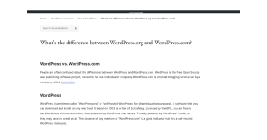 WordPress.org official documentation screenshot: WordPress software vs WordPress.com