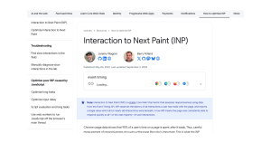 web.dev official page screenshot: the INP interaction metric